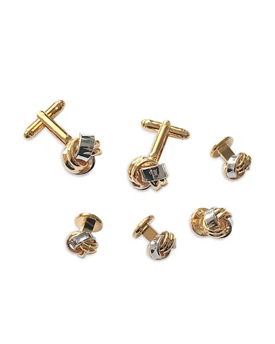 Link Up Classic Knot Silver & Gold Tone Rhodium Plated Stud & Cufflink Set In Gold/silver
