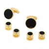 Link Up Classic Round Gold Plated Gemstone Cufflinks And Tuxedo Studs In Gold