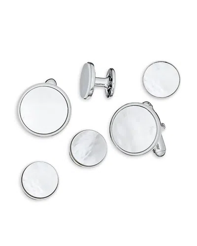 Link Up Men's Rhodium-plated Brass & Mother-of-pearl 6-piece Stud & Cuff Links Set In Pearl Silver