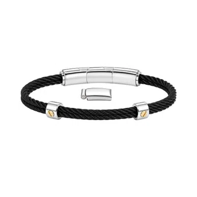 Link Up Double Steel Cable Bracelet With Gold Link Detail In Black