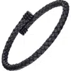 Link Up Flexible Braided Leather Bracelet With Stainless Steel End Caps In Black