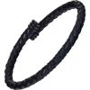 Link Up Flexible Braided Leather Bracelet With Stainless Steel End Caps In Blue