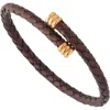 Link Up Flexible Braided Leather Bracelet With Stainless Steel End Caps In Brown