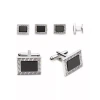 Link Up Greek Key Stud & Cufflinks Set In Black