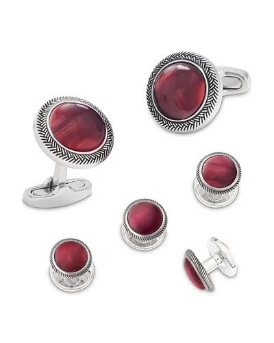 Link Up Jan Leslie Burgundy Stone Antique Border Cufflink & Tuxedo Stud Set In Multi