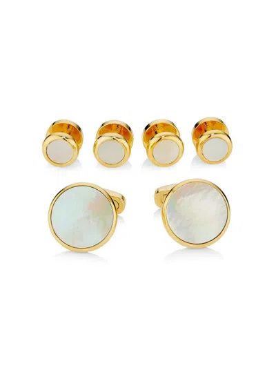Link Up Men's Goldtone & Mother-of-pearl 6-piece Cufflinks & Tuxedo Stud Set