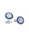 Link Up Round Mother Of Pearl Cufflinks With Blue Border In Silver