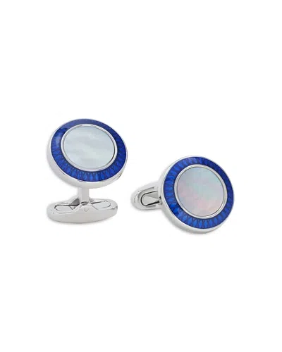 LINK UP MOTHER OF PEARL RHODIUM PLATED ROUND CUFFLINKS