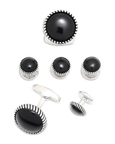 Link Up Men's 6-piece Onyx & Brass Round Stud & Cufflinks Set In Black