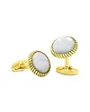 Link Up Round Mother Of Pearl Rope Border Cufflinks In Gold