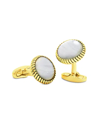 Link Up Round Mother Of Pearl Rope Border Cufflinks In Gold
