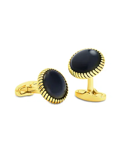 Link Up Round Onyx Rope Border Cufflinks In Black