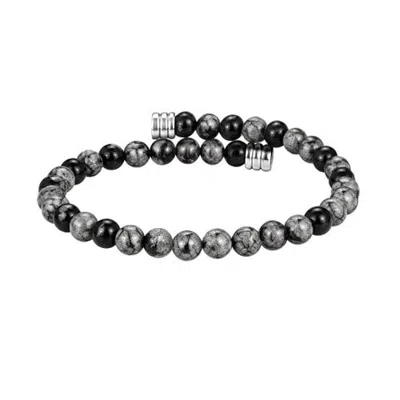 Link Up Semi-precious Beaded Flex Bracelet In Black/grey