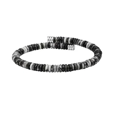 Link Up Semi-precious Disc Beaded Flex Bracelet In Black/grey