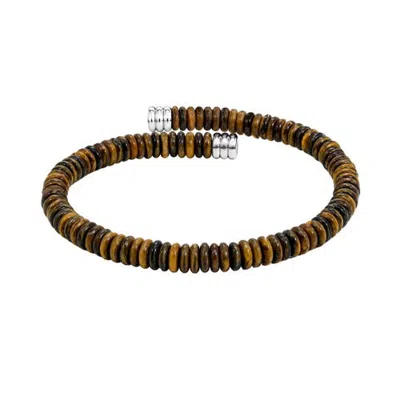 Link Up Semi-precious Disc Beaded Flex Bracelet In Brown