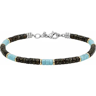 Link Up Semi-precious Discs & Gold-tone Beaded Bracelet In Bronze/turquoise