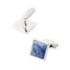 Link Up Silvertone Square Blue Stone Cufflinks In Blue