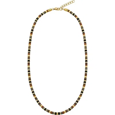 Link Up Stone Bead Necklace With Steel And Gold Vermeil Accents In Black/brown