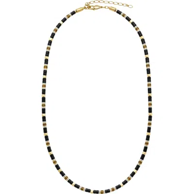 Link Up Stone Bead Necklace With Steel And Gold Vermeil Accents In Black/grey