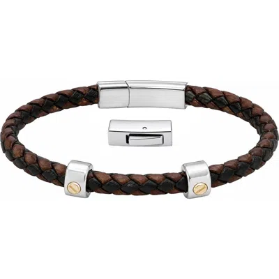 Link Up Two-tone Braided Leather Double Steel Bracelet In Black/brown