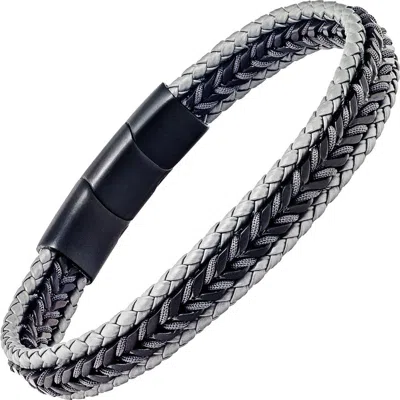 LINK UP LINK UP WOVEN LEATHER AND STAINLESS STEEL BRACELET