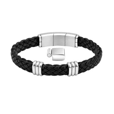 Link Up Woven Leather With Double Stainless Steel Accents In Black