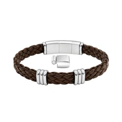 Link Up Woven Leather With Double Stainless Steel Accents In Brown