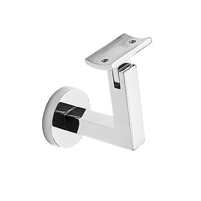 Linnea Concrete Mount Handrail Bracket With Round Rose And Curved Plate In Polish Stainless Steel