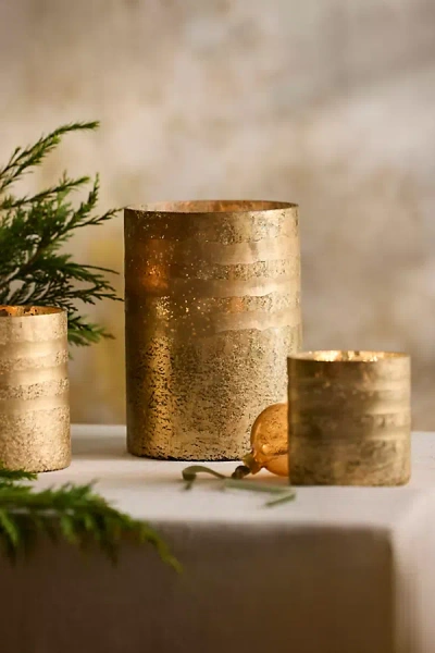 Linnea Gilded Column Candle, Forest Fir In Gold