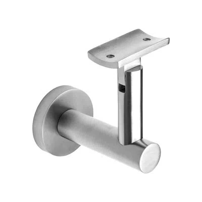 Linnea Glass Mount Handrail Bracket With Round Rose And Curved Plate In Satin Stainless Steel