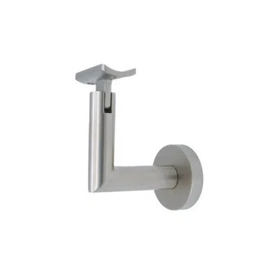 Linnea Glass Mount Handrail Bracket With Round Rose And Curved Plate In Satin Stainless Steel