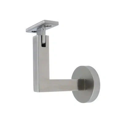 Linnea Glass Mount Handrail Bracket With Round Rose And Flat Plate In Satin Stainless Steel
