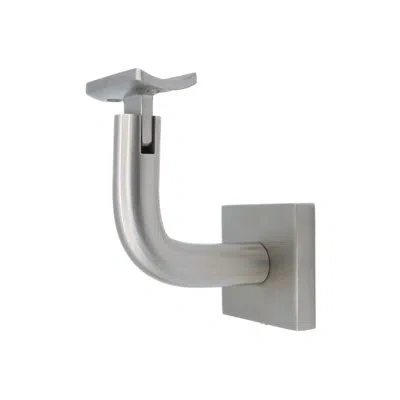Linnea Glass Mount Handrail Bracket With Square Rose And Curved Plate In Satin Stainless Steel