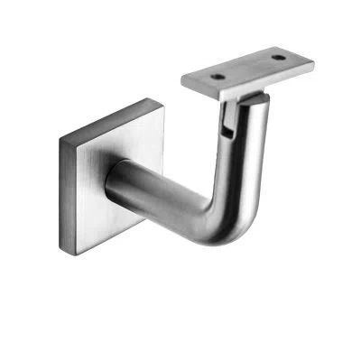Linnea Glass Mount Handrail Bracket With Square Rose And Flat Plate In Satin Stainless Steel
