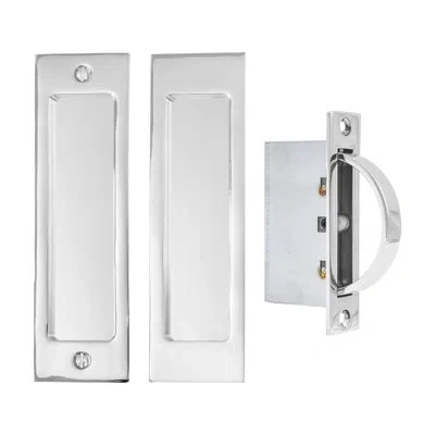 Linnea Pocket Door Hardware - Rectangle Passage Set With Edge Pull In Satin Stainless Steel
