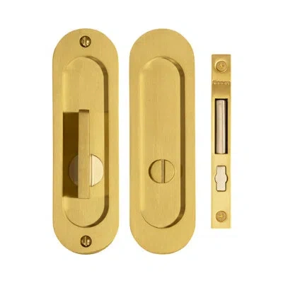 Linnea Pocket Door Lock With Ada Knob In Satin Brass