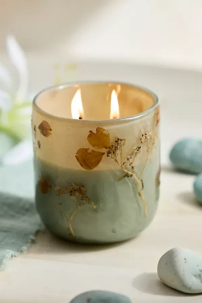 Linnea Pressed Floral Candle In Green