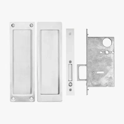 Linnea Rectangular Passage Pocket Door Lock Set In Satin Stainless Steel