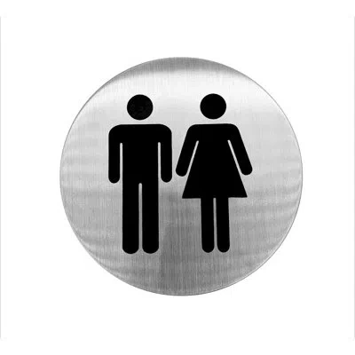Linnea Round Restoom Door Sign By  In Satin Stainless Steel