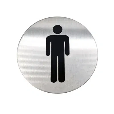 Linnea Round Restoom Door Sign By  In Satin Stainless Steel