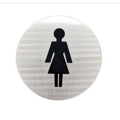 Linnea Round Restoom Door Sign By  In Satin Stainless Steel
