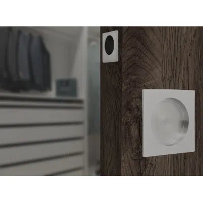 Linnea Square Pocket Door Passage Set With Finger Edge Pull In Satin Stainless Steel