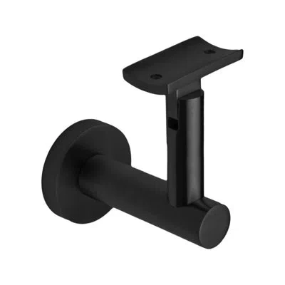 Linnea Surface Mount Handrail Bracket With Round Rose And Curved Plate In Satin Black