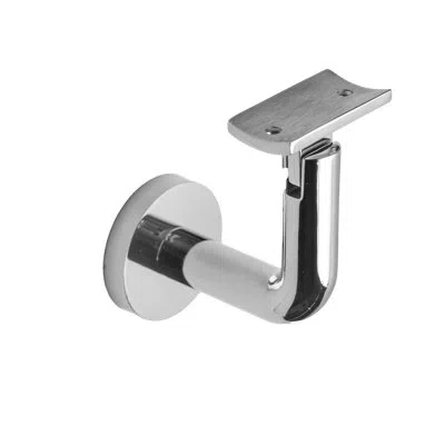 Linnea Surface Mount Handrail Bracket With Round Rose And Flat Plate In Polish Stainless Steel