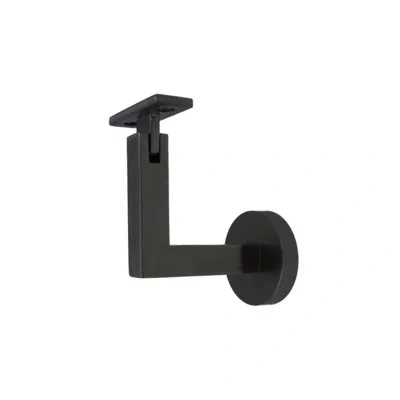 Linnea Surface Mount Handrail Bracket With Round Rose And Flat Plate In Satin Black