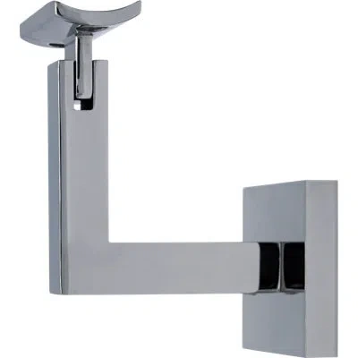Linnea Surface Mount Handrail Bracket With Square Rose And Curved Plate In Polish Stainless Steel