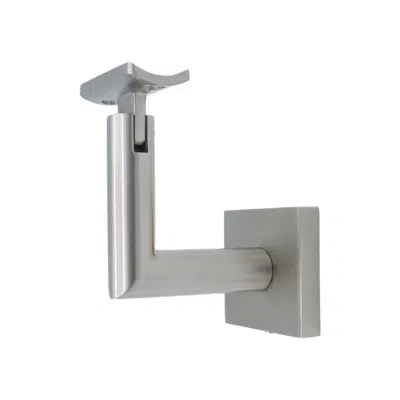 Linnea Surface Mount Handrail Bracket With Square Rose And Curved Plate In Satin Stainless Steel