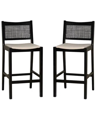 Linon Beaux Pack Of 2 Cane Barstools In Black