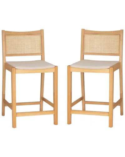 Linon Beaux Pack Of 2 Cane Counter Stools In Neutral