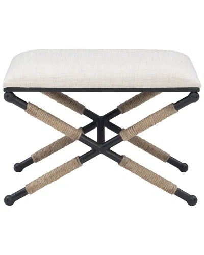 Linon Campaign Striped Accent Stool In White